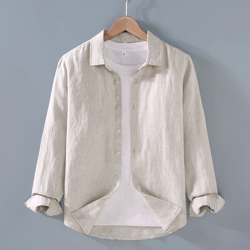 Skin-Friendly Luxury Shirts For Men Long Sleeve Linen 100% Solid Summer Quality Breathable All Match Loose Fit Camisas De Hombre