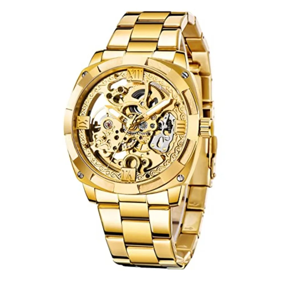 

Mechanical Men's Watch Stainless Steel Automatic Skeleton Watch Waterproof Watches for Men Father's Day Gift