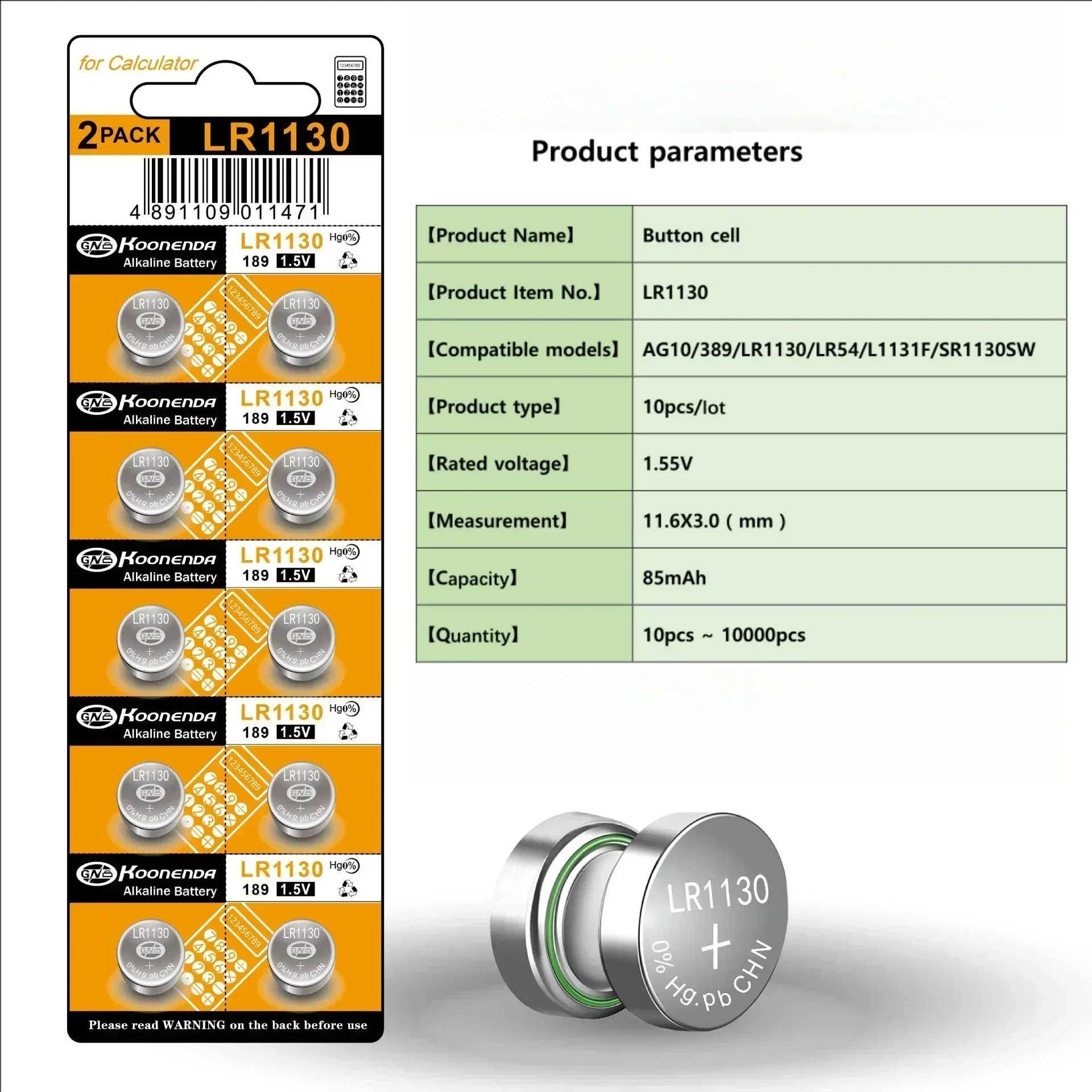 

6-100Pcs High Capacity AG10 Button Cell Batteries LR1130 Button Cell Battery 1.5V 1130 Battery Button Cell 389 SR54 189 SR1130