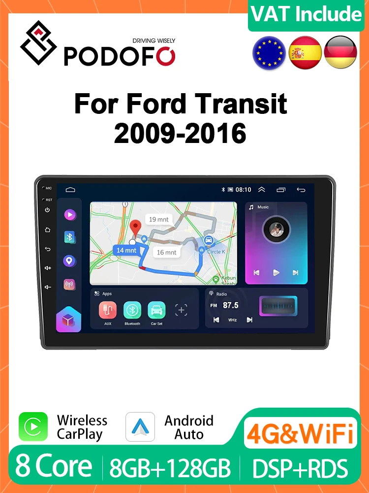 Podofo 4G CarPlay Android Radio For Ford Transit 2009-2016 Car Multimedia Player GPS Stereo 13