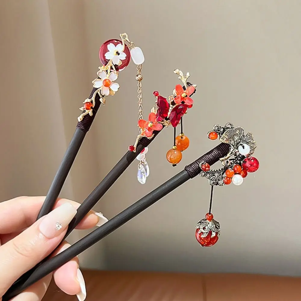 Nappa fiore capelli bastone antico capelli forchetta stile cinese Hanfu bastone per capelli farfalla accessori per capelli legno Hair Stick Party