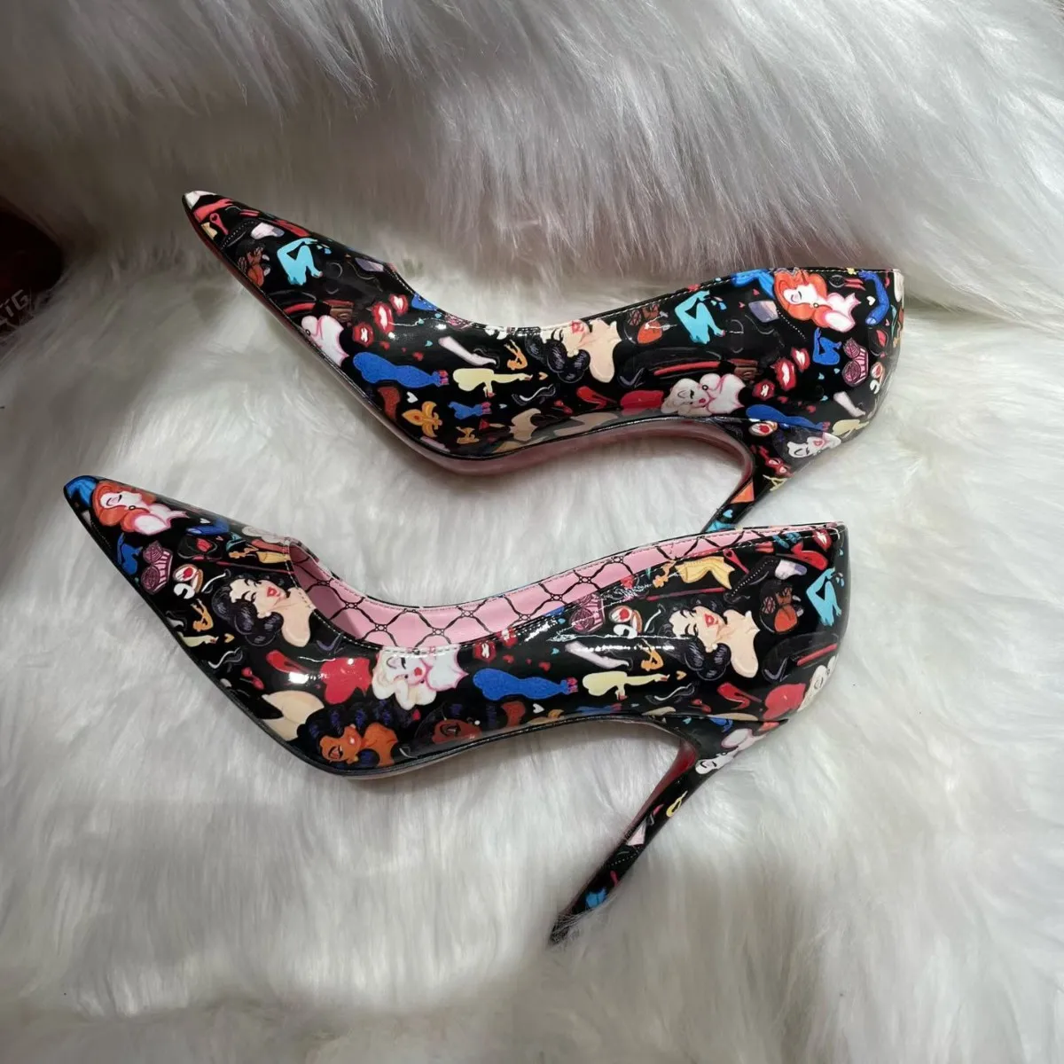 

Red Black Matching Prints Shoe High Heels For Women 2026 New Style Professional Temperament Pointed Toe Low-Cut Super High Heels
