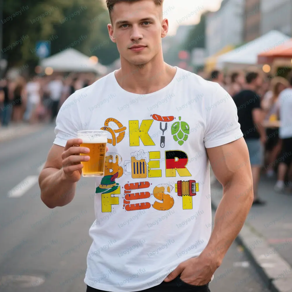 

Футболка для немецкого фестиваля пива Октоберфеста, забавная футболка с принтом фестивальных элементов, мужские и женские модные хлопковые футболки с круглым вырезом