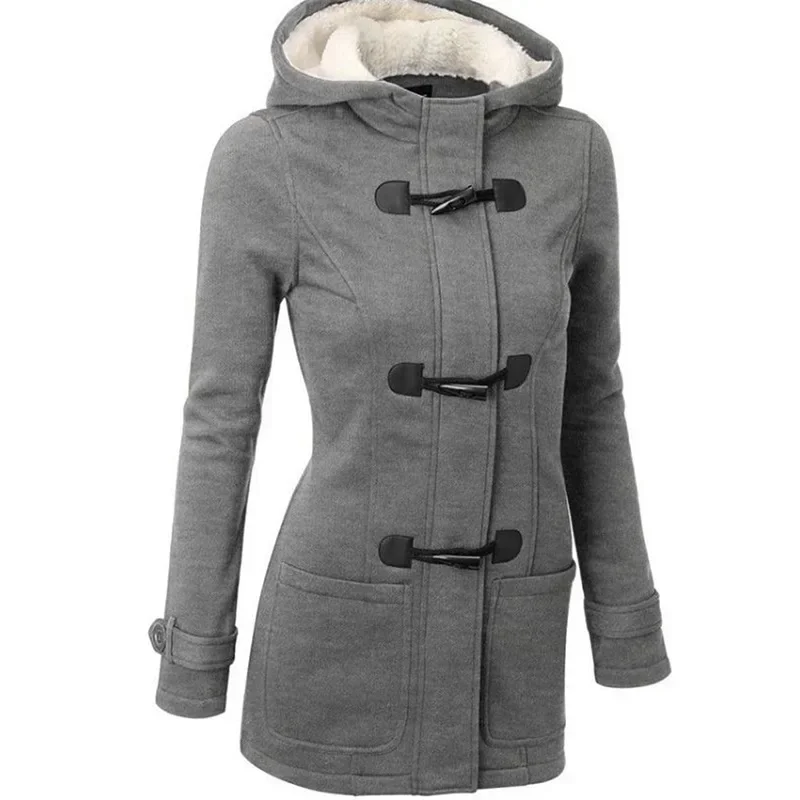 

Autumn Winter New Casual Women Trench Jacket Zipper Hooded Coat Long Trench Coat Horn Button Outwear Female Top
