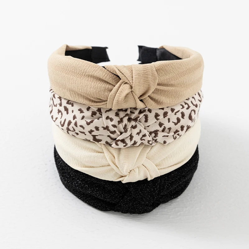 4pcs Fashion Leopard Print Wide Edge Hairband Women Vintage Cross Knot Headband Hair Accessories