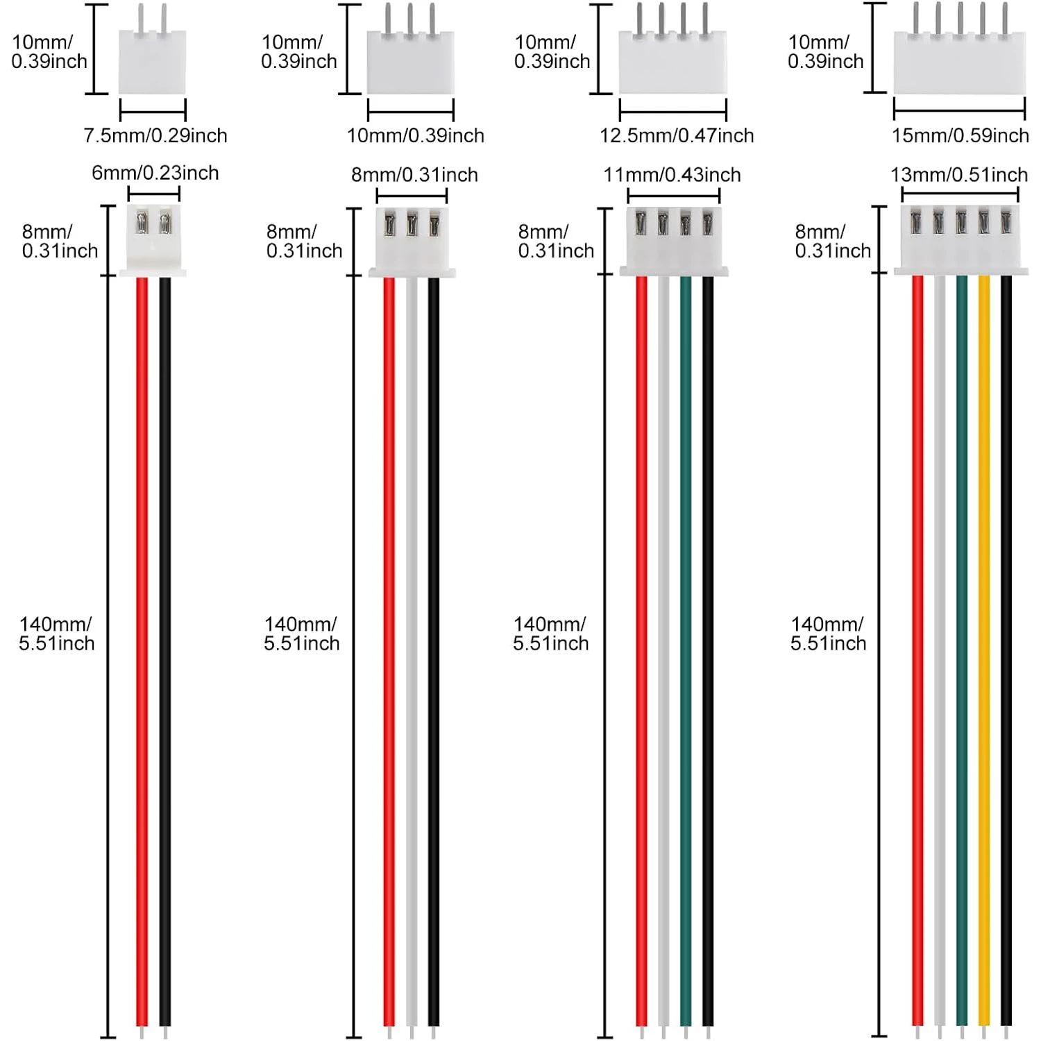 40 Pairs for JST PH 2.0 Connector Kit, 2/3/4/5 Pin Wire to Board Housing Male and Female Plug Adapter 30cm 26AWG with Socket