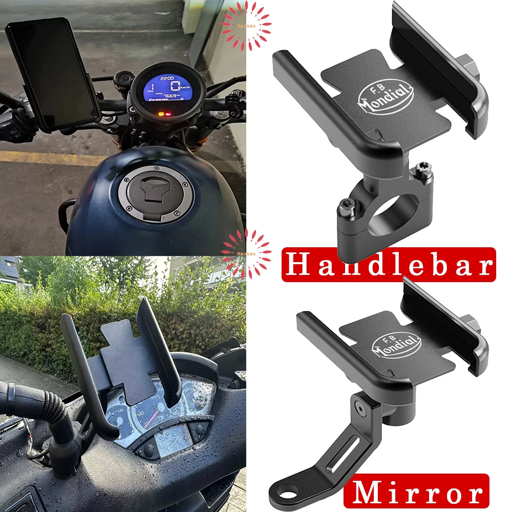 

360° Rotary For Fb Mondial Flat Track Hps 300 Hipster Pagani 1948 Sport Motorcycle Handlebar Mobile Phone Holder Accessories