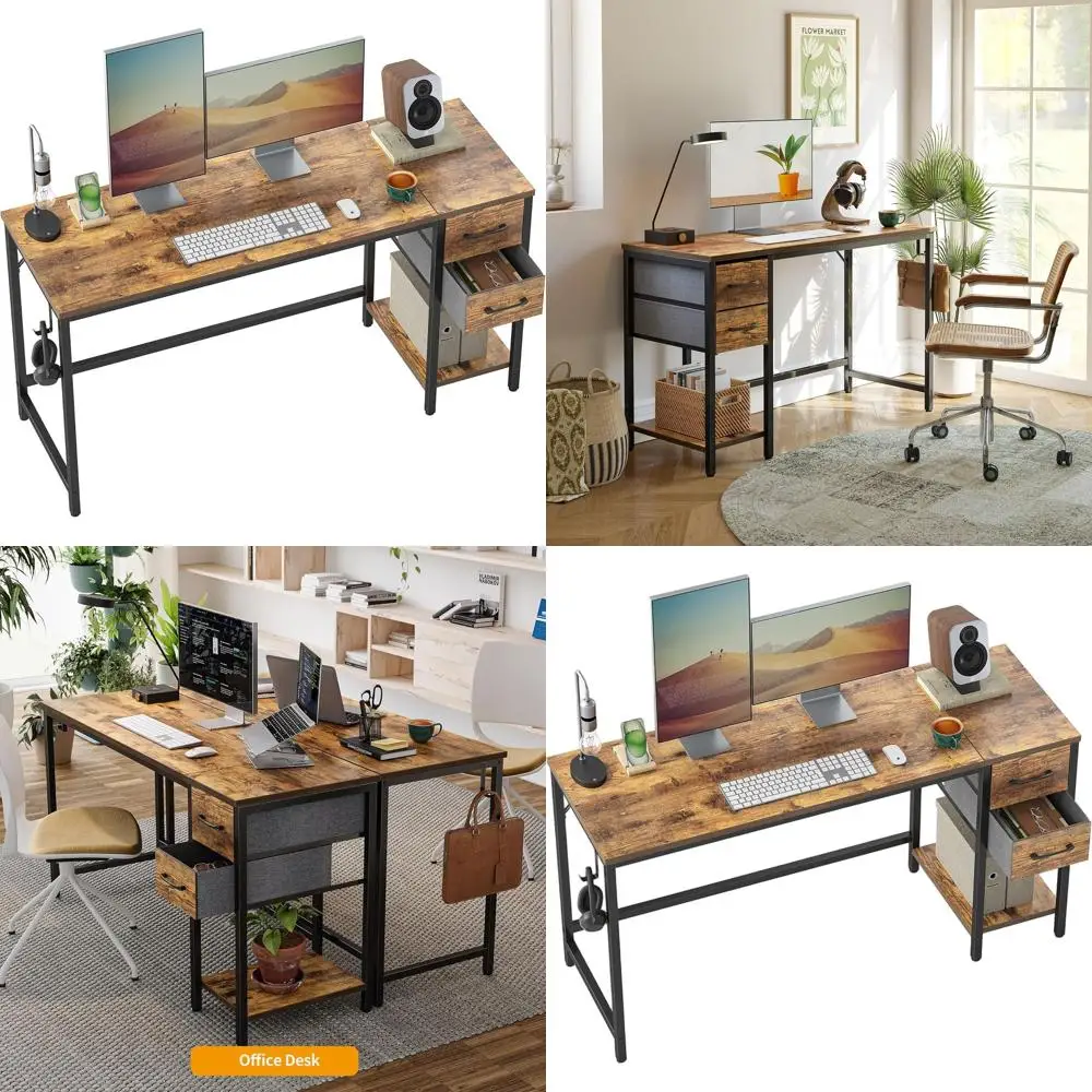 

Компьютерный стол для домашнего офиса с ящиками, 47-дюймовый небольшой письменный стол, современный простой стол для ПК, коричневый в деревенском стиле