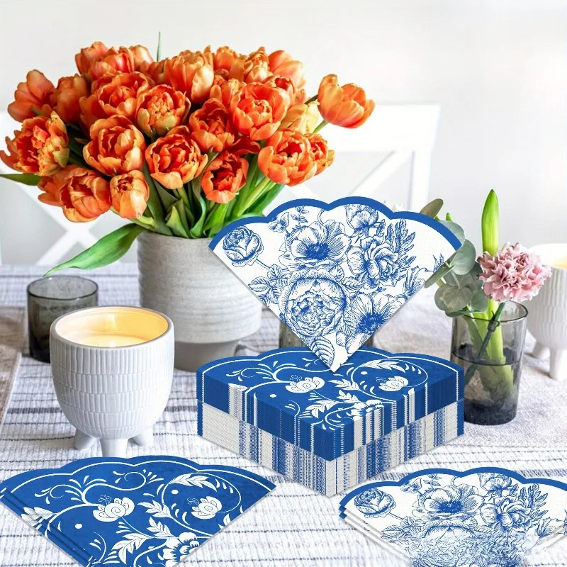 Vintage Blue Flowers Paper Napkins Wedding Disposable Tableware Serviettes Tissues Baby Birthday Party Dinner Table Decor - view 2