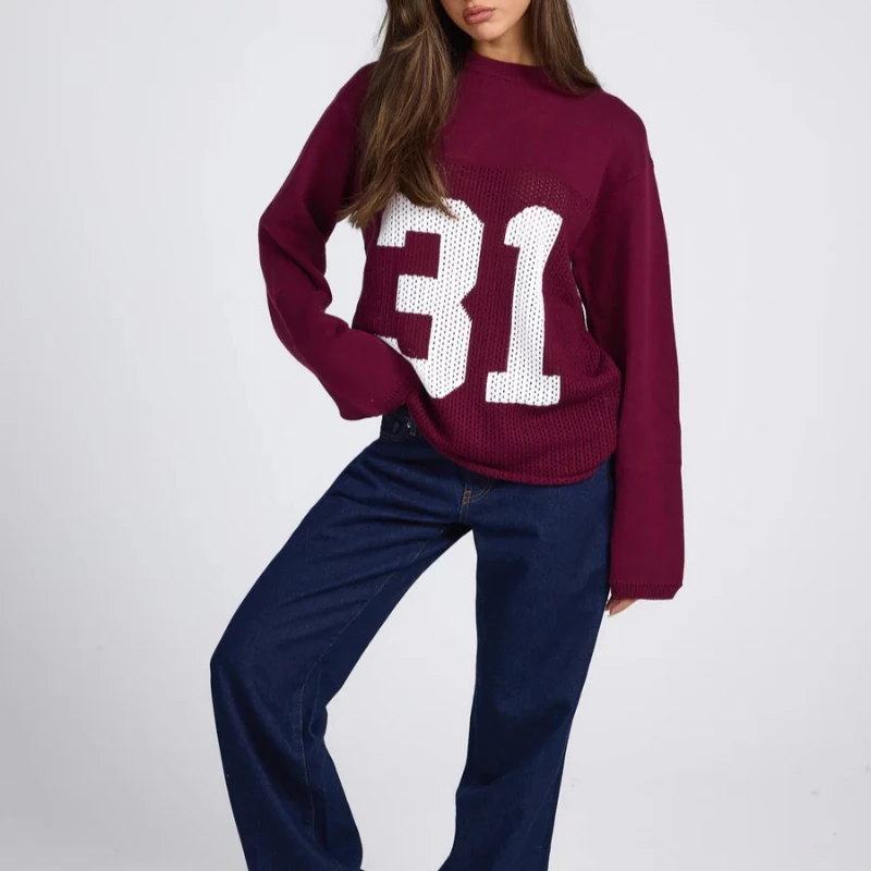 

American Fashion Casual Digital Knitted Autumn/Winter Warm Pine Hip Hop Street Dress Emo Girls Gothic Round Neck Sweater