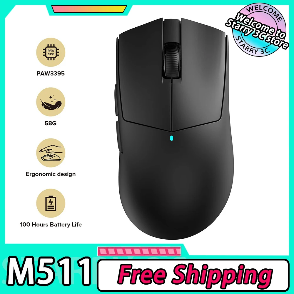 Kysona M511 Wireless Mouse PAW3395 Sensor 58g Ultra-Light 26000DPI 6 Buttons Wired/2.4G/Bluetooth Gamine Mouse PC Gamer Office