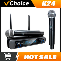 Professional 2 Channel UHF Wireless Microphone System For Karaoke With One Transmitter And Two Handheld Mics