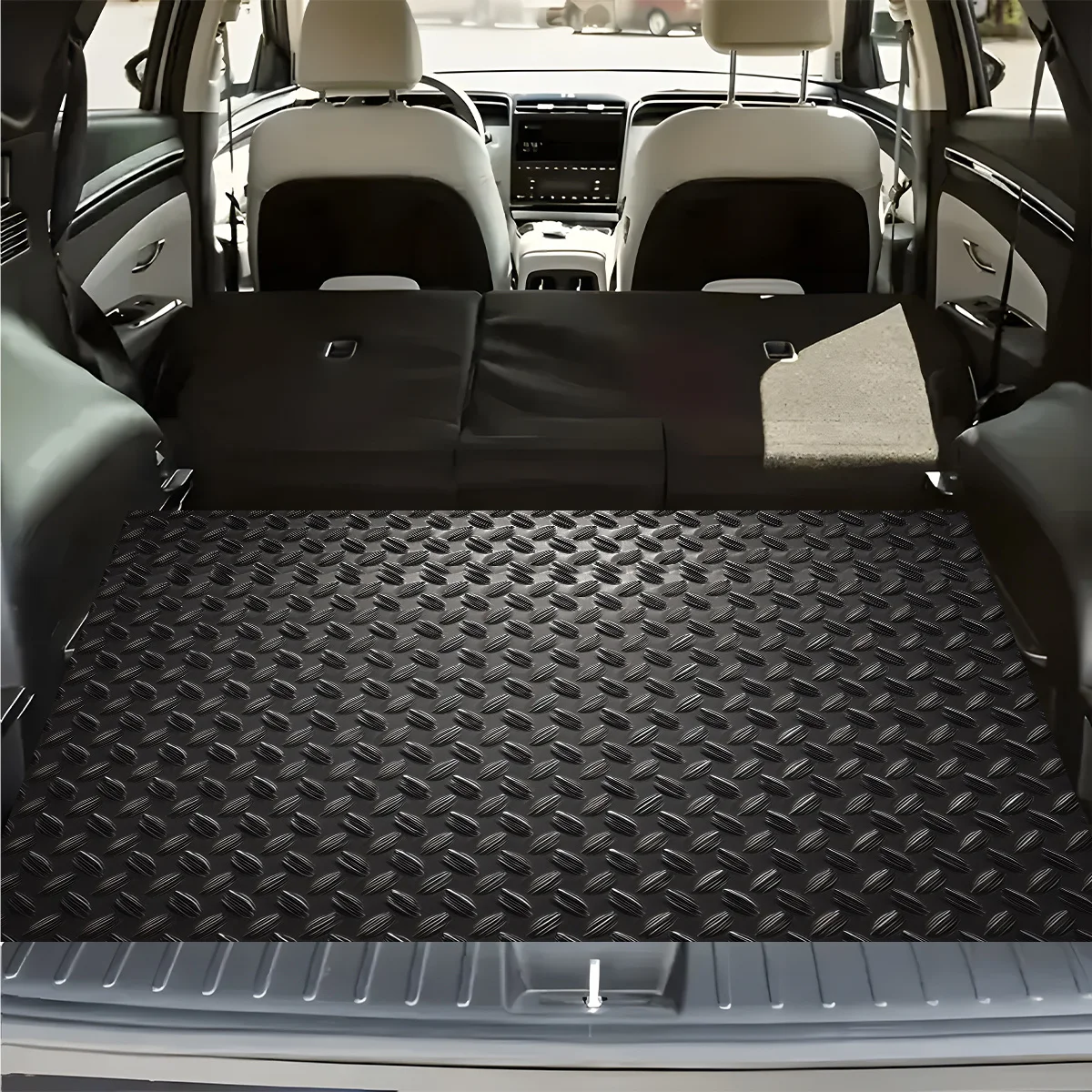1 Stück Polyesterfaser-Kofferraummatte Kompatibel mit den Meisten Fahrzeugen - Robust mit Rautenmuster-Design, Laderaummatte für SUV, Limousine – Detail 1