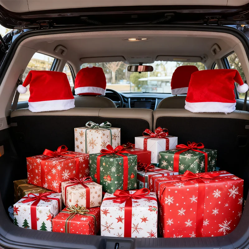 1 قطعة/مجموعة عيد الميلاد كرسي يغطي المواد المخملية عيد الميلاد موضوع مقعد السيارة الزخرفية مسند الرأس يغطي كرسي مسند الرأس القبعات الديكور