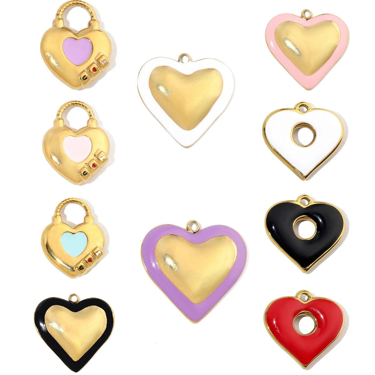 3Pcs/Lot Stainless Steel Love Heart Charms Enamel Pendants For DIY Making Necklace Fashion Jewelry Accessories