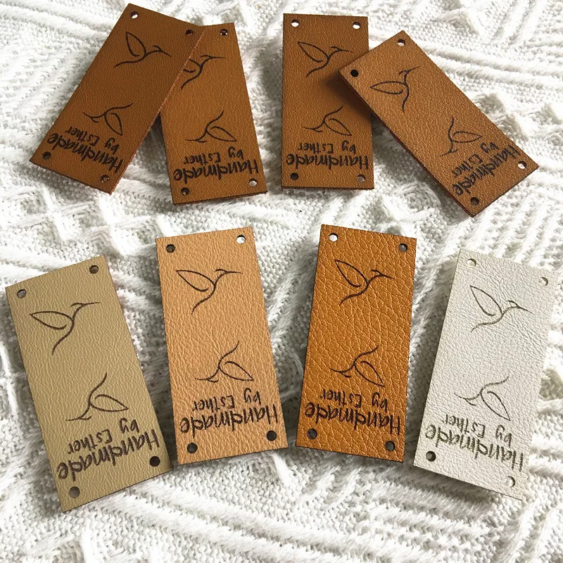 30pcs Sewing leather tags custom logo text Personalized handmade labels for clothing knitting Center fold Garment Crochet label