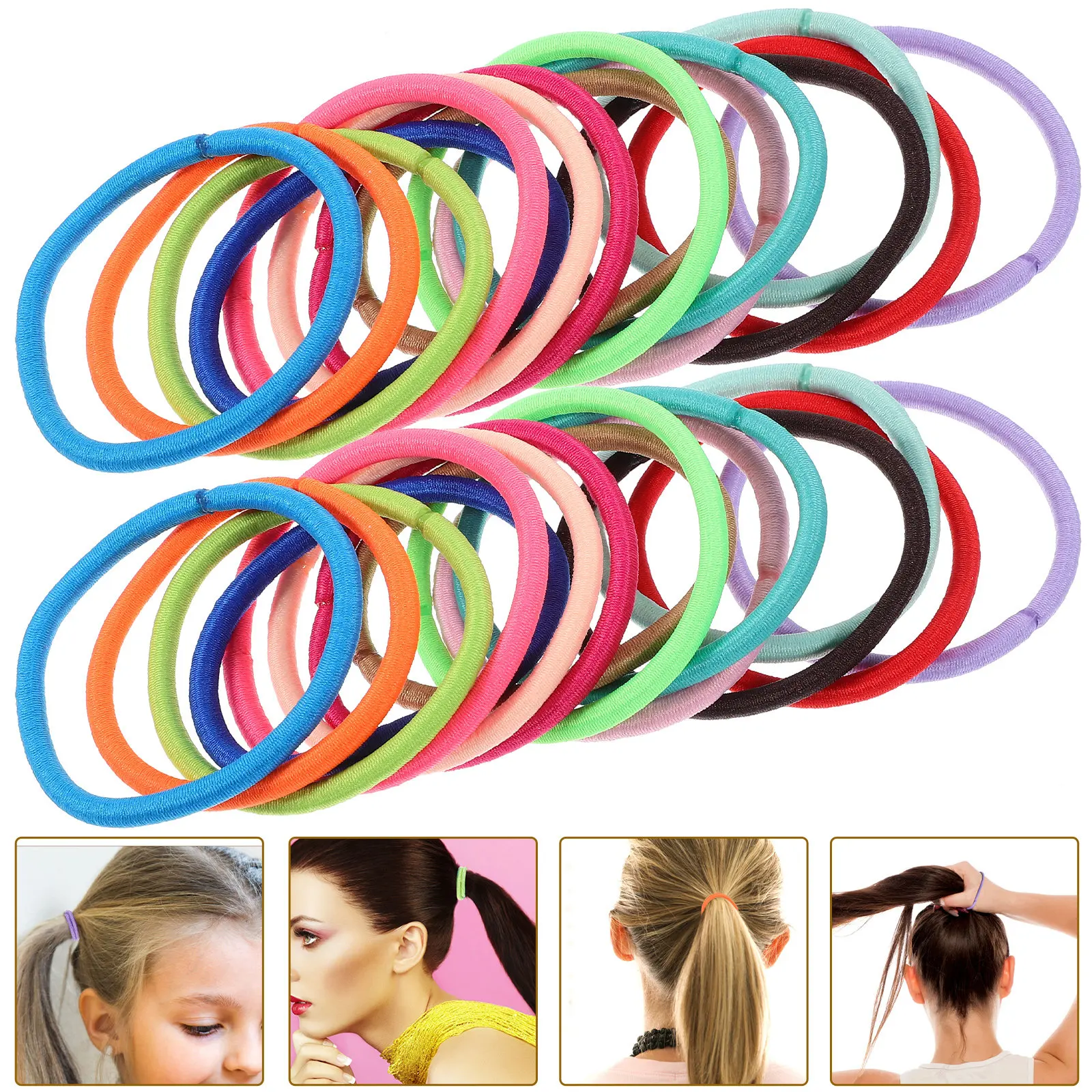 

100 шт. прочных эластичных резинок для волос из полиэстера 4 мм, для женщин, аксессуары для повседневного использования, подарок