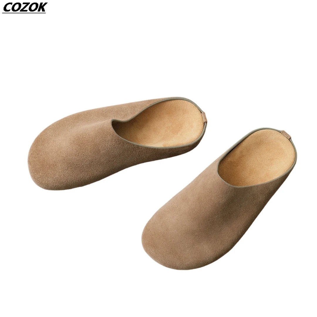 Leather Natural Suede Slippers Top Quality Chic Point Sandalias Women Slippers Hausschuhe Damen Luxury  Design real leather