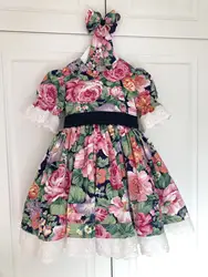 0-12Y Baby Girl Summer Red Rose Floral Turkish Vintage Lolita Princess Ball Gown Dress for Birthday Holiday Casual Eid B172