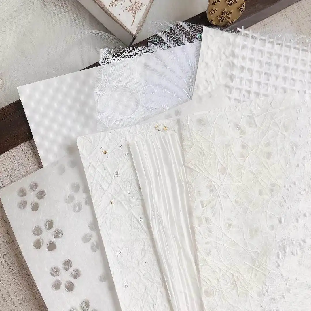 10PC Manual Account Special Paper Mesh Mixed Material Package Snow Dot Yarn Falling Water Paper Hand Ledger Collage Backing A5