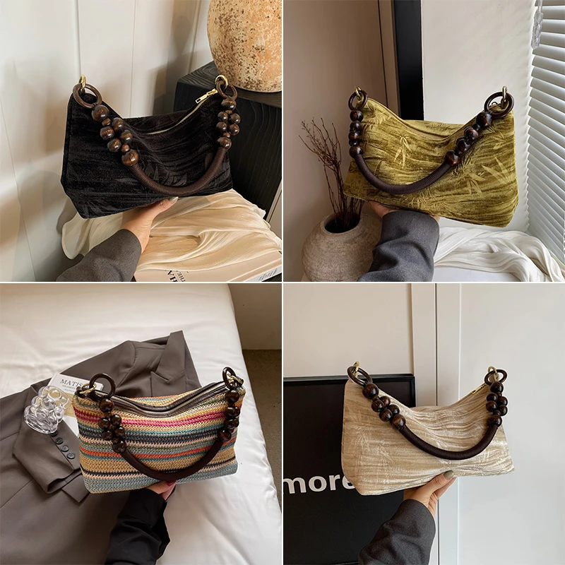 

New Chinese Style Fashionable Dumpling Bag Women's Single Shoulder Bag Casual Commuter Retro Underarm Bag Soft Polyester Lining