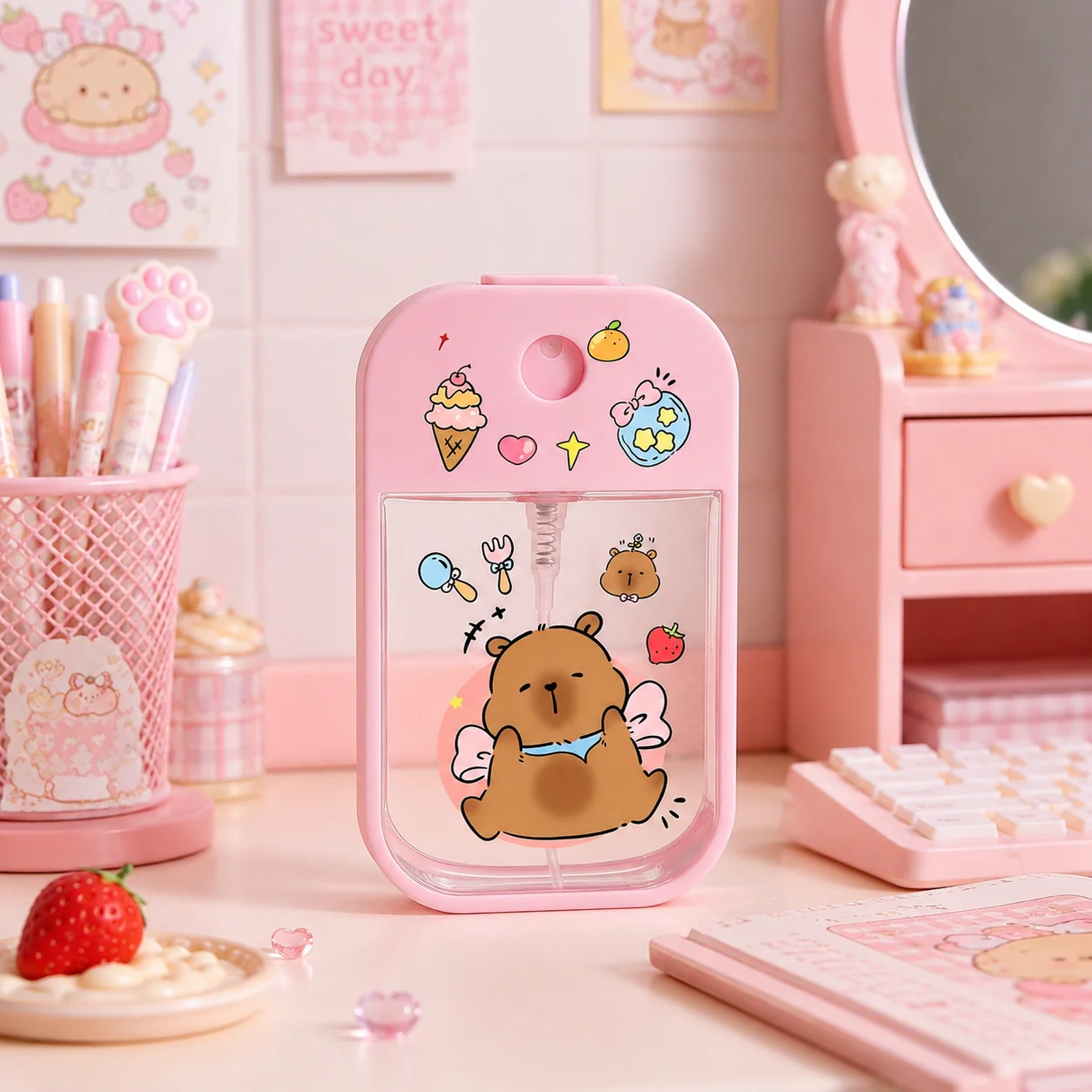 Fine Mist Spray Bottle Portable Refillable Pink Bear Facial Sprayer for Makeup Skincare Travel Women Girls Beauty Essential Gift - view 4