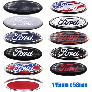 1 pçs novo ford 145mm alumínio logotipo dianteiro do carro grade dianteira amortecedor traseiro porta traseira tronco adesivo emblema estilo acessórios 12 principais vendas emblema ford - №5