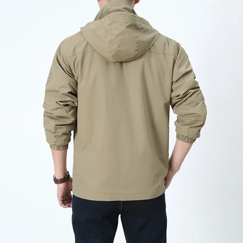 Hiking Jacket Men Casual Solid Jacket Windproof Waterproof Outdoor Coat Autumn Zipper Hooded Fishing Windbreaker Male Jacket