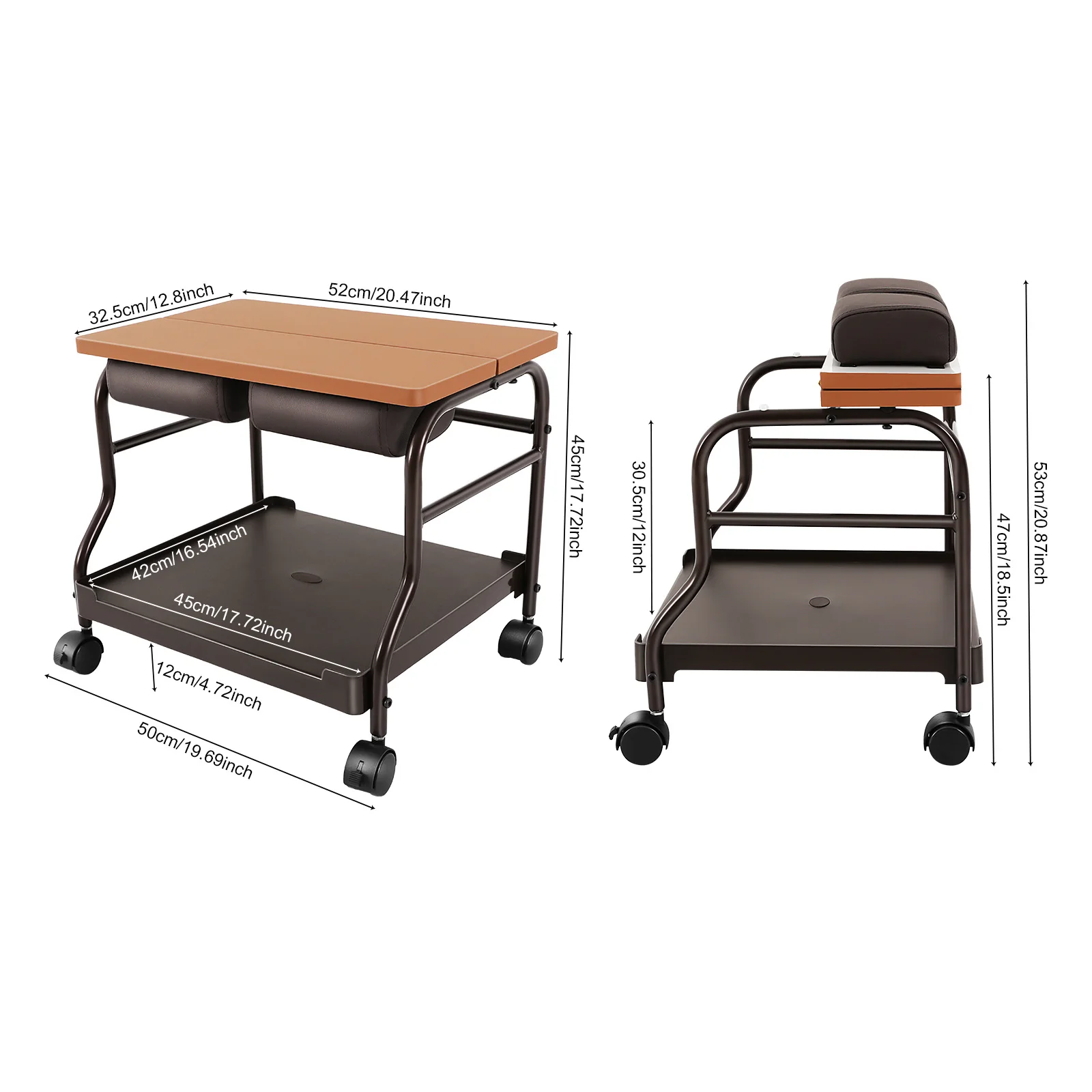 Portable Pedicure Cart with Foot Rest, Nail Salon Trolley for Foot Bath Spa, Floorstanding Rolling Stand with Wheels