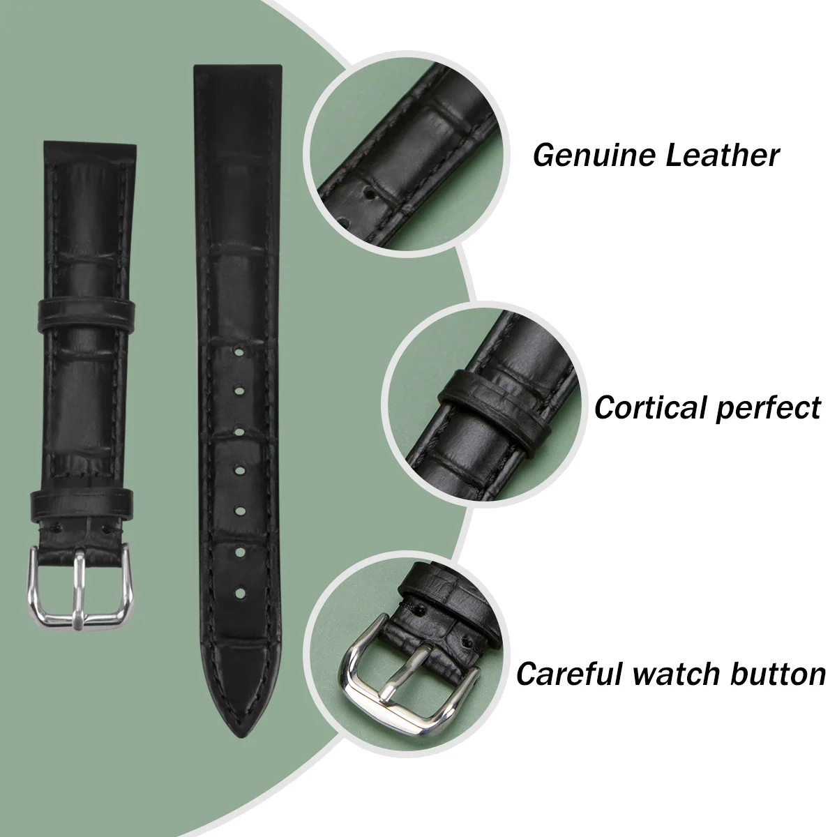 

1Pcs Watch Band 12mm Classic Black Casual Durable Replacement Strap Sweatproof Wrist Strap Watch Band