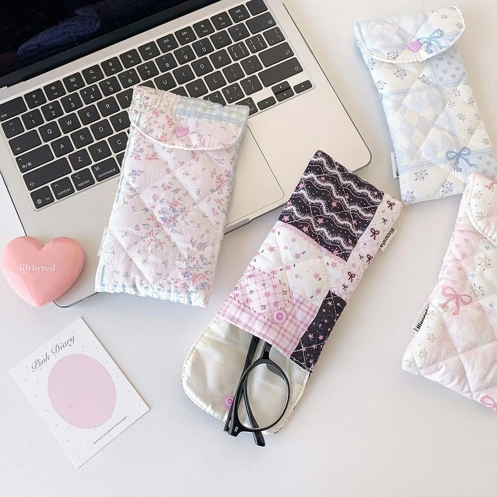 Portable With Button Glasses Storage Bag Dustproof Anti Pressure Pencil Case Floral Pattern Glasses Protective Cover