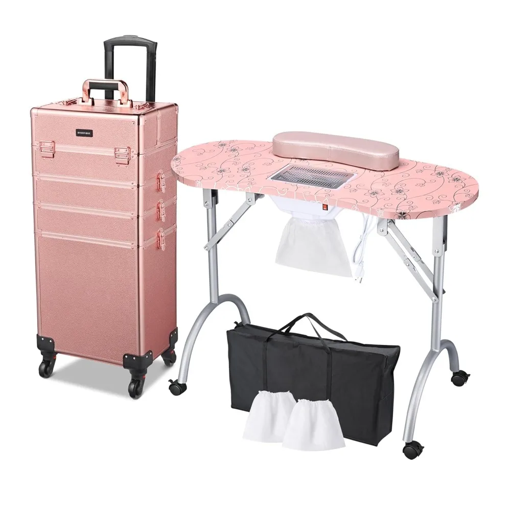 

RollingMakeup Case,Cosmetic Trolley Travel Case Lockable Salon Barber Case Traveling Cart Trunk with Detachable Removable Wheels