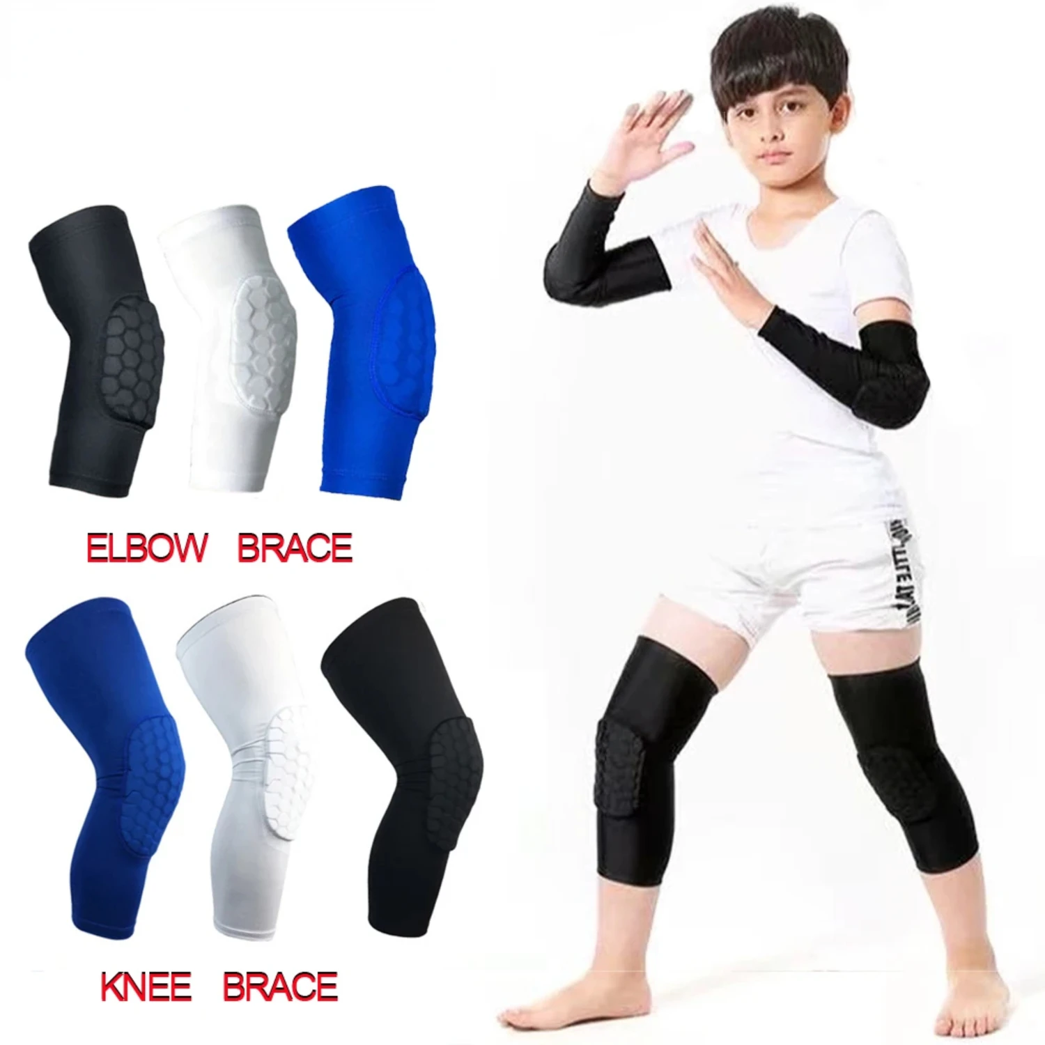 New 1Pcs Knee and Elbow Pads   Youth Honeycomb Compression Sleeves Pads Guards Sports Protective Gear  Basketball,Football