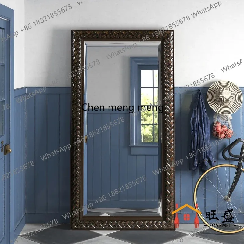 

American full-length mirror Chinese style, retro floor-to-ceiling, , wooden frame living room rectangular full-length mirror