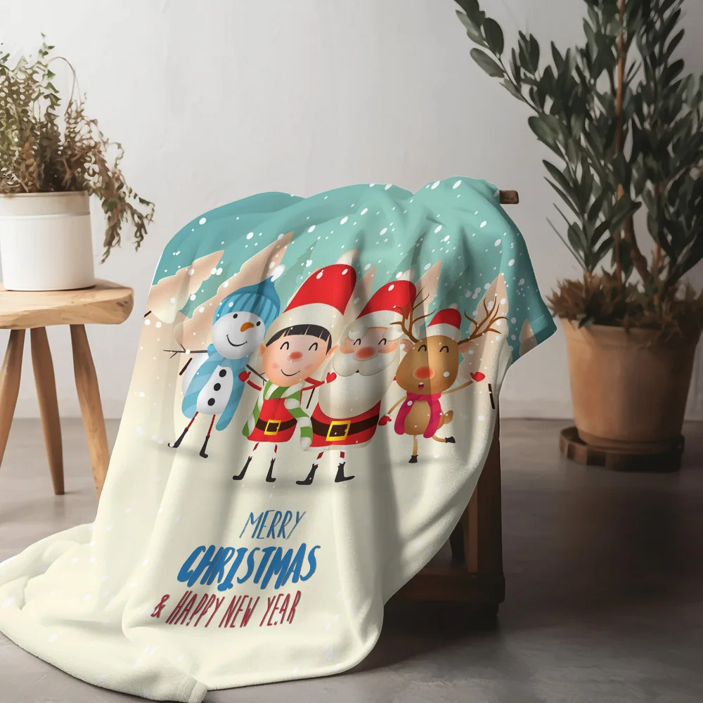 

TU праздничное рождественское одеяло, уютный праздничный декор, подарок с оленями и снеговиком, зимнее теплое мягкое плюшевое комфортное домашнее одеяло