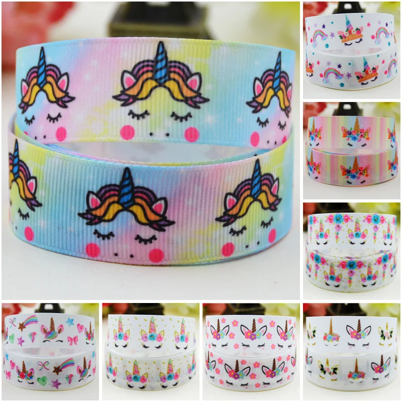 

22mm 25mm 38mm Ruban satin Sleep Unicorn Cartoon Character printed Grosgrain Ribbon for Party Gift Decoration Material 10 Yards