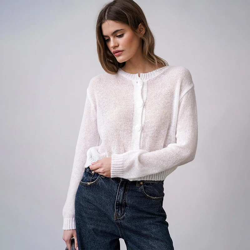 Tornova Casual Hollow Knitted Cardigan Women's Sexy See Through Thin Sweater Coat Solid Long Sleeve O neck Lady Fashion Outwear