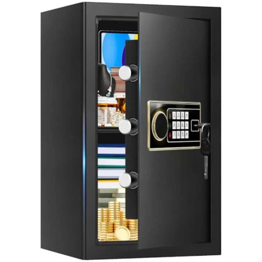 

Home fireproof safe box: 3.4 cuft, steel construction, black, fireproof and waterproof with programmable keypad and key lock fo