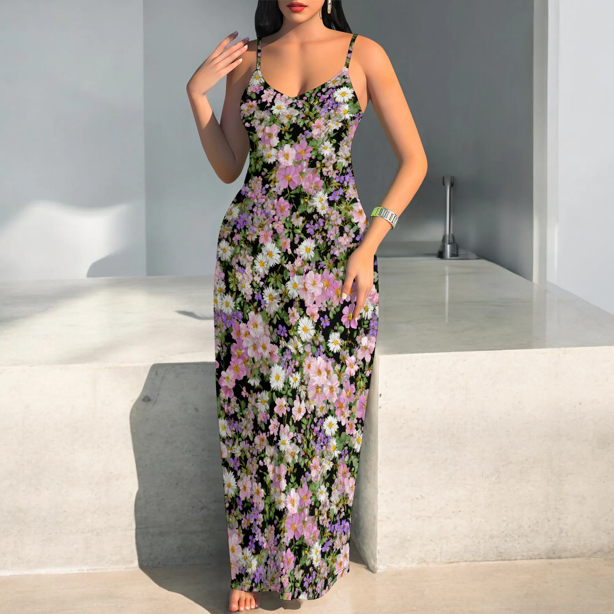 Abiti estivi da donna 2025 Abito da vacanza al mare Boho Prendisole floreali Abito maxi tropicale da donna