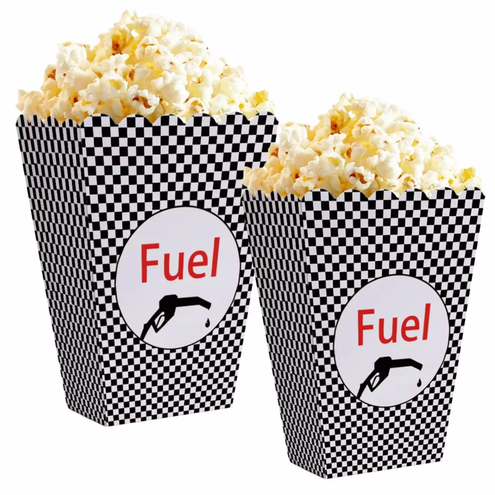 6Pcs Race Car Fuel Can Popcorn Treat Boxes Racing Birthday Party Supplies Candy Cookie Container Baby Shower Decoration