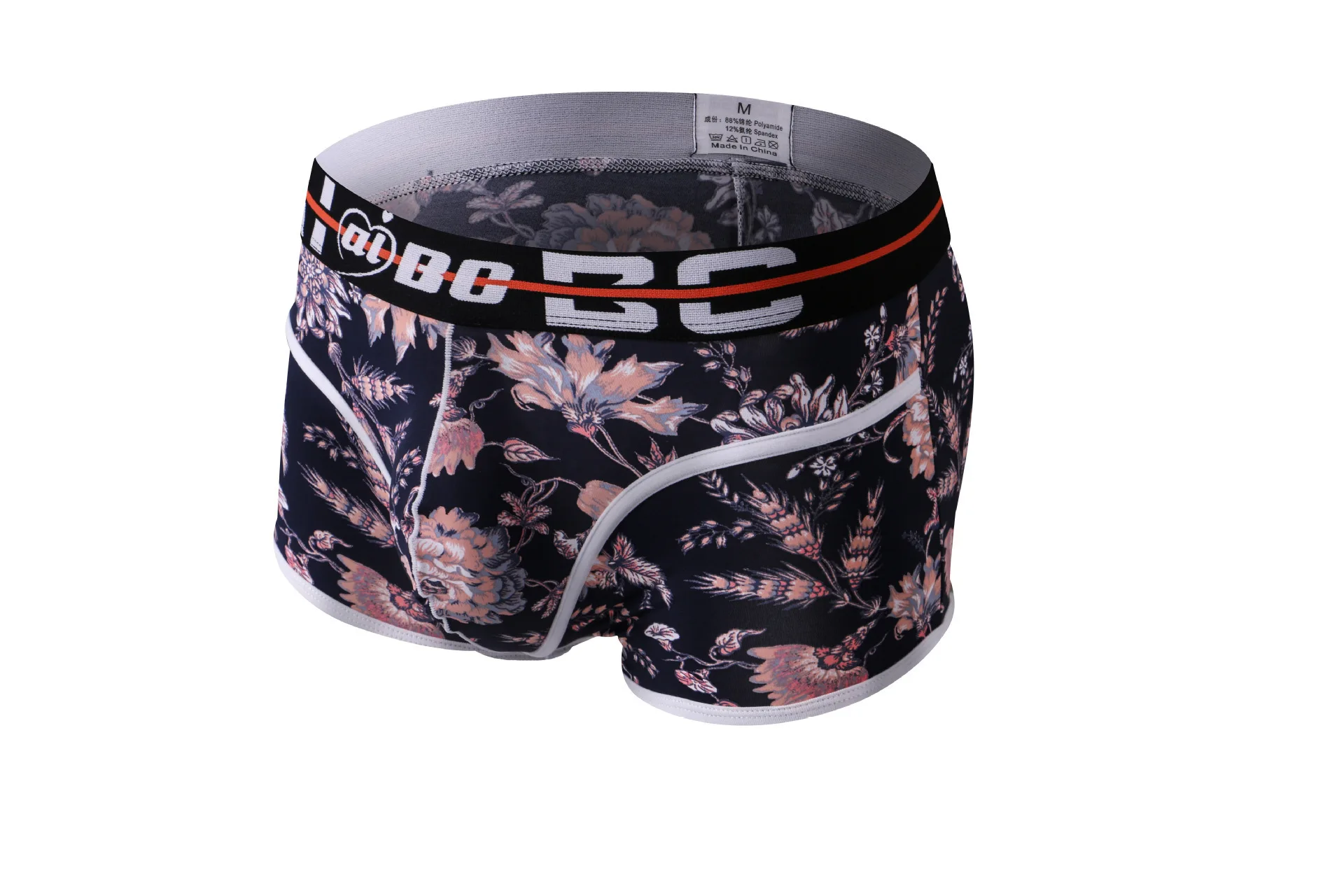 Men Floral Print Boxer Briefs Smooth Soft Polyamide Spandex Elastic 3D U Convex Pouch Comfort Sexy Male Short Underwear