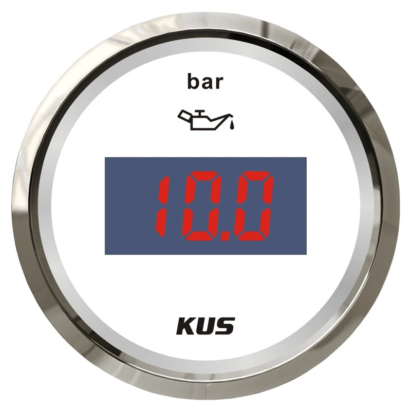 KUS 52mm Digital Oil Pressure Gauges Modified 0-10Bar Display Black Oil Pressure Meters 10-184ohm for Auto Ships Truck Bus Yacht