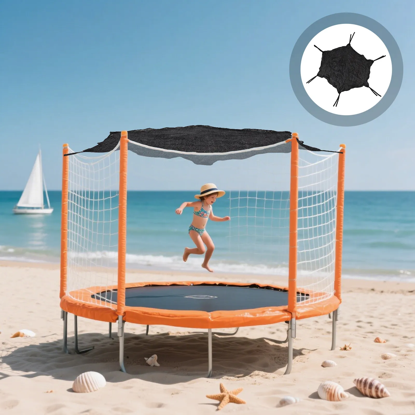 Uv Protection Trampoline Shade Cover 6Ft Heavy Duty Sunshade Net Heat Resistant PP Material Leaf Guard Debris Blocking Outdoor