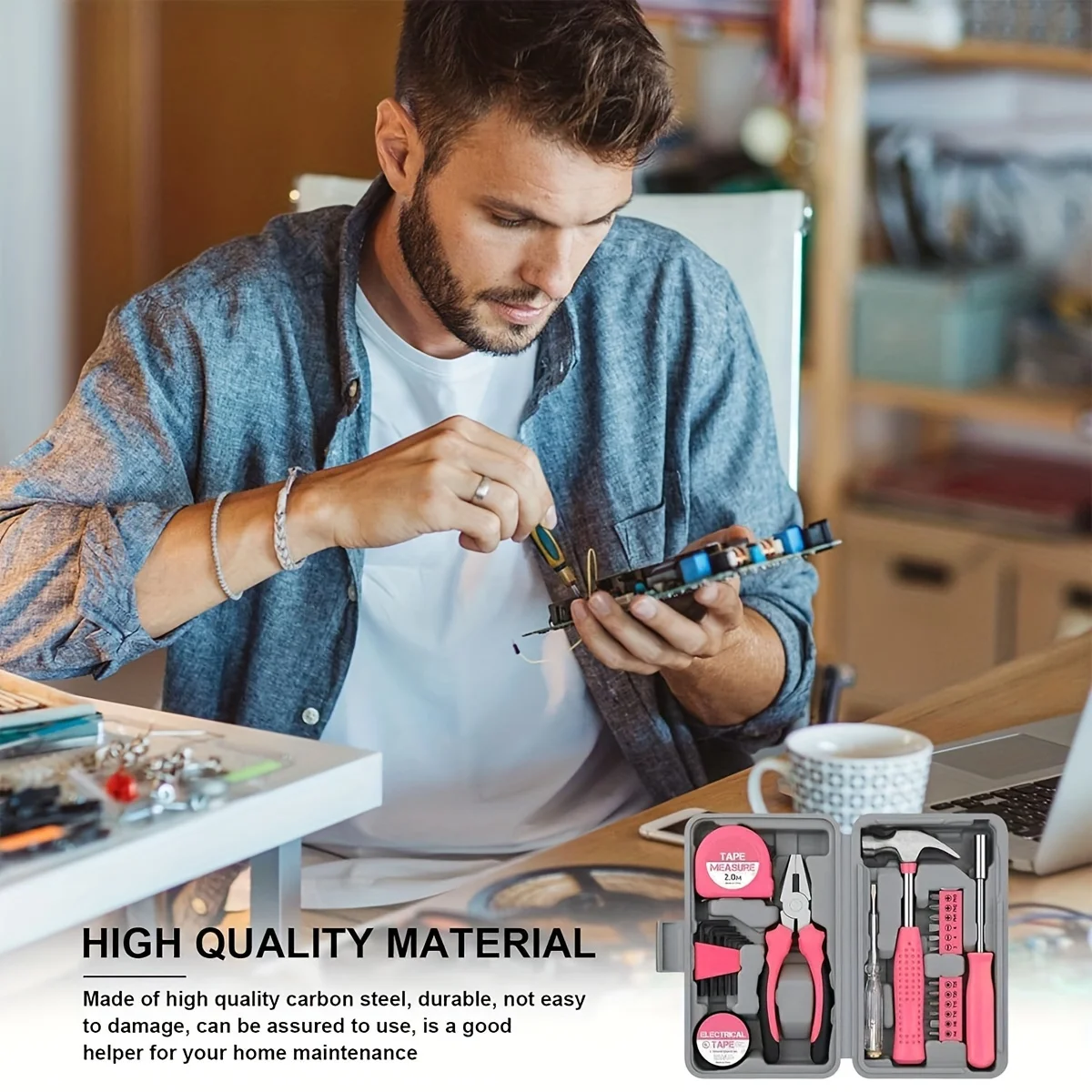 مجموعة أدوات 24 قطعة مجموعة أدوات منزلية وردية اللون للنساء. مجموعة صندوق أدوات صغير الحجم من أدوات السيدات الأساسية للمبتدئين #6