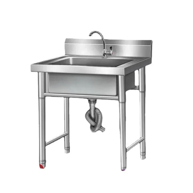 Stainless Steel Kitchen Sink Single or Double Bowl with Bracket Dishwashing Basin for Home Commercial Use