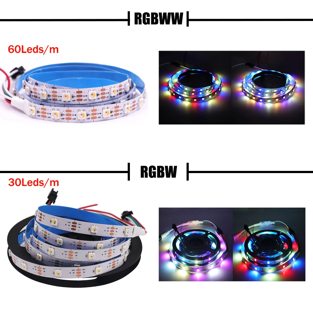 SK6812 RGBW LED Strip Light 5V Individual Addressable RGBWW Led Lights 30/60/96/144 LEDs RGBNW WWA LED Tape Similar WS2812B