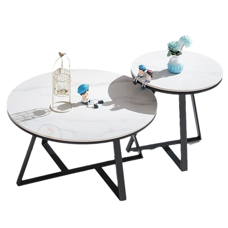 

Light luxury, Nordic, stainless steel, black sand, carbon steel, rock slab, round coffee table, simple, modern