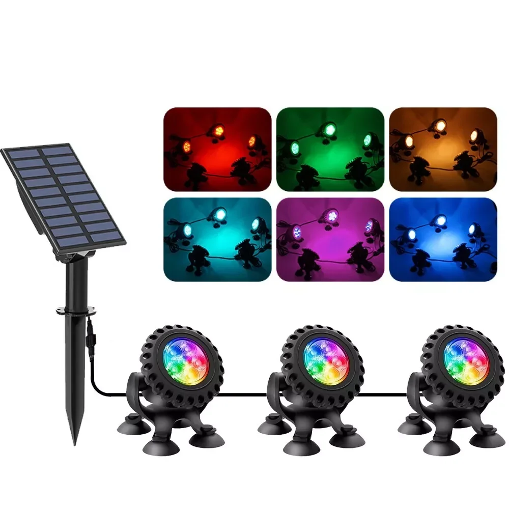 3/5LEDS Solar Pond Light IP68 Waterproof RGB Underwater Pool Lamp Color Changing Garden Aquarium Fish Tank Decor Solar Spotlight