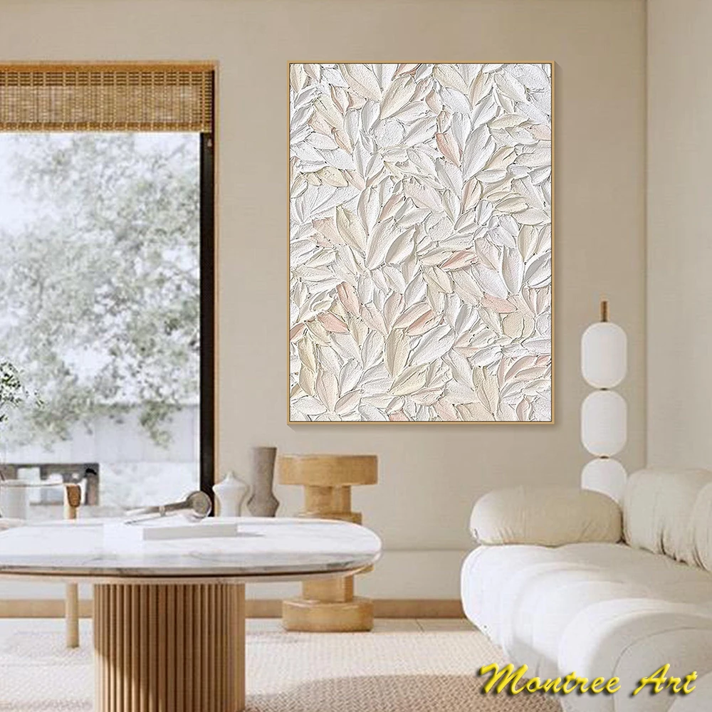 Handmade Oil Painting Original Flower Textured Wall Art Blooming Floral Painting Canvas Living Room Wall Art Neutural Wall Art