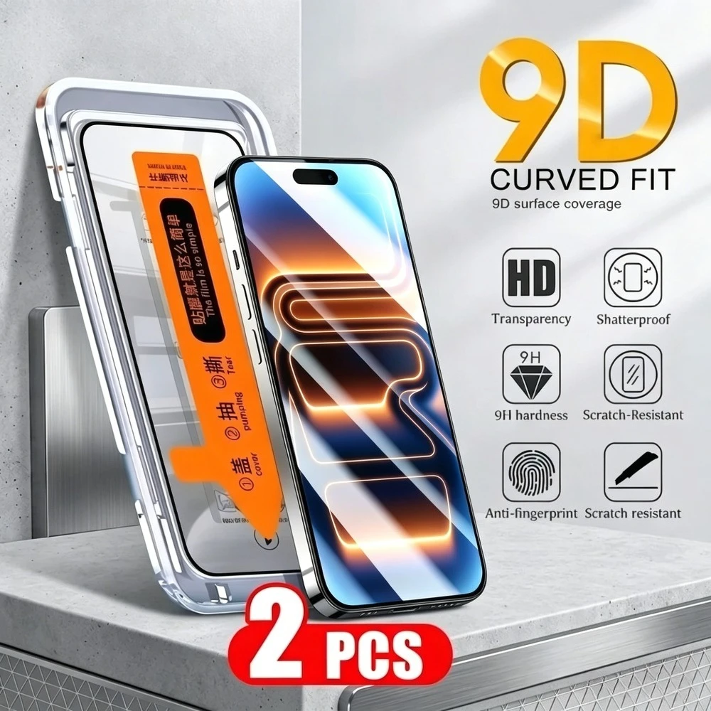 

2Pcs Ultra Clear Screen Protector for iPhone 17 16 15 Pro Max Air 17e 16e 14 13 12 Pro 15 14 Plus Dust Free Installation Glass